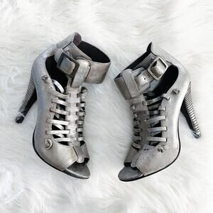 Elizabeth and James Luella Metallic Pewter Heeled Sandals